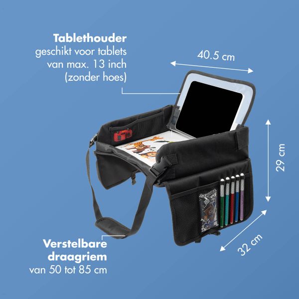 imoshion Reistafel - tablethouder auto - 7 opbergvakken - inclusief 2 kleurplaten - Zwart