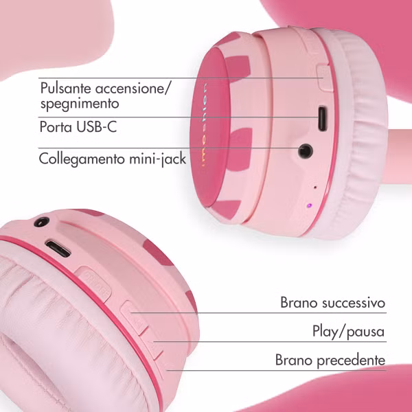 imoshion Draadloze Kinderkoptelefoon Unicorn LED Light - Decibelbegrenzer - Met AUX kabel - Pink / Hot Pink