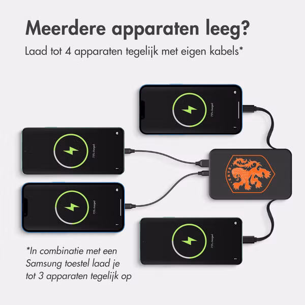 Accezz Powerbank met Geïntegreerde Kabels 10.000 mAh - Quick Charge en Power Delivery - Oranje Leeuw - Zwart