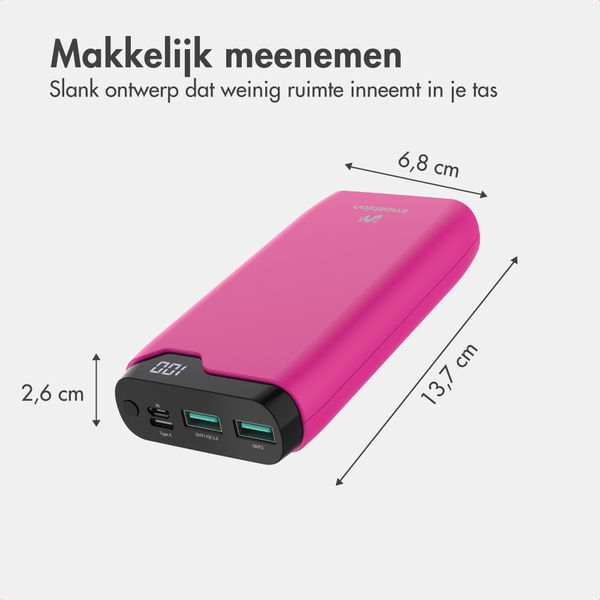 imoshion Powerbank 20.000 mAh - 22,5W Snellader - USB-C / USB-A - Hot Pink