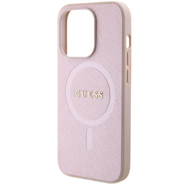 Guess Saffiano Backcover MagSafe iPhone 15 Pro - Roze