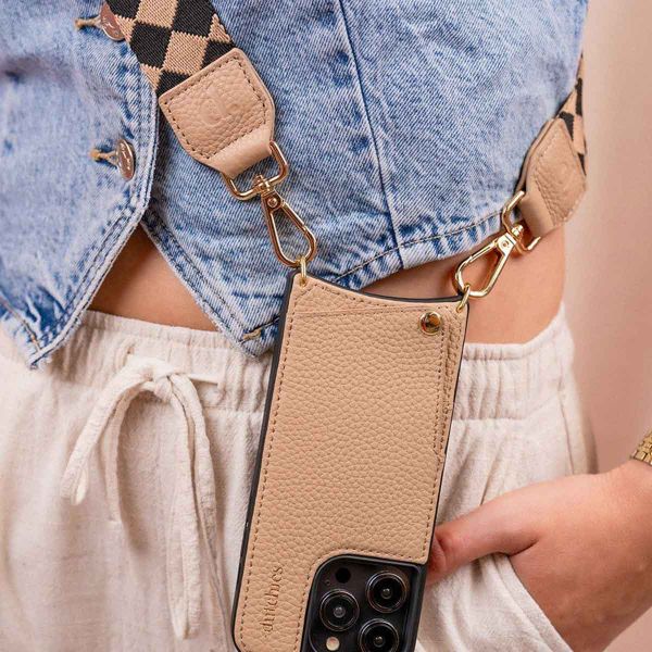 Dutchies Phone Strap - Universeel verstelbaar telefoonkoord - Crisscross Caramel / Beige