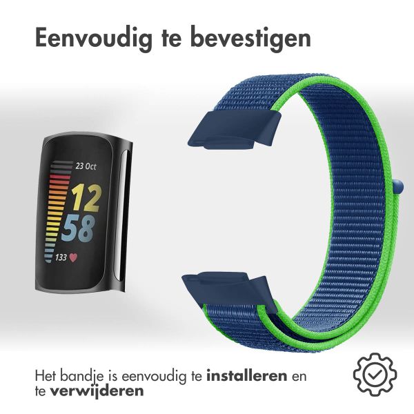imoshion Nylon bandje Fitbit Charge 5 - Maat L - Blue & Green