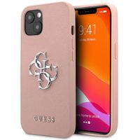 Guess 4G Metal Logo Saffiano Backcover Apple iPhone 13 - Roze