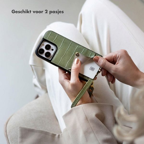 Selencia Nova Croco Telefoonhoes met Koord en Pashouder Apple iPhone 17 - Sage Green
