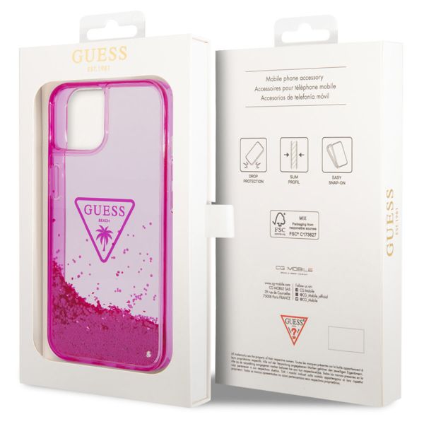 Guess Liquid Glitter Backcover iPhone 14 - Fuchsia