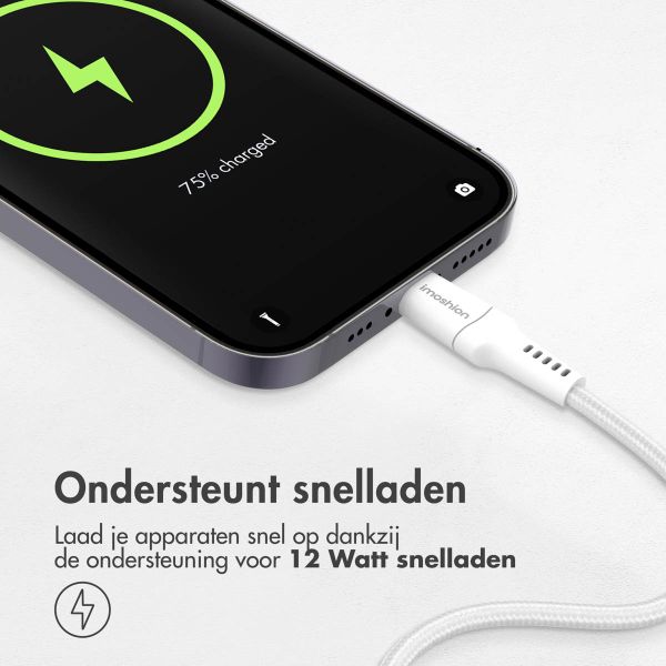 imoshion Lightning naar USB kabel - Non-MFi - Gevlochten textiel - 0,5 meter - Wit