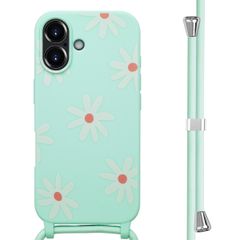 imoshion Siliconen design hoesje met koord Apple iPhone 16 - Green Flower Distance