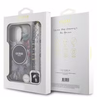 Guess MagSafe IML Flowers Case met beads strap Apple iPhone 15 Pro Max - Zwart