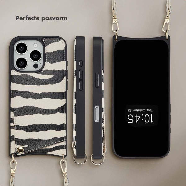 Selencia Nova Telefoonhoes met Koord en Pashouder Apple iPhone 16 Pro - Zazzy Zebra