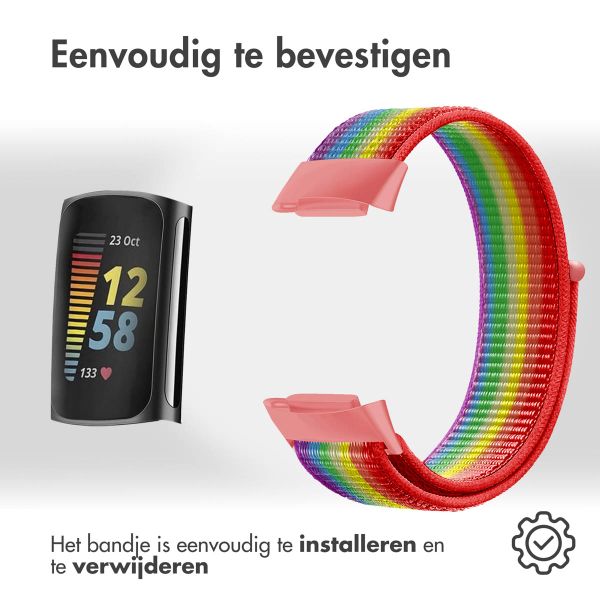 imoshion Nylon bandje Fitbit Charge 5 - Maat L - Rainbow
