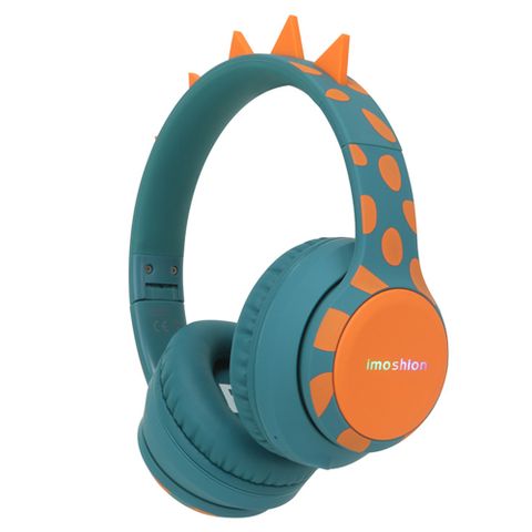 imoshion Draadloze Kinderkoptelefoon Dino - Decibelbegrenzer - Met AUX kabel - Petrol Green / Orange