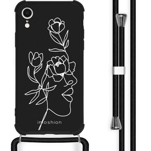 imoshion Design hoesje met koord iPhone Xr - Abstract Gezicht Bloem - Zwart