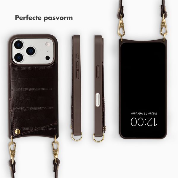 Selencia Nova Real Leather Backcover met Koord en Pashouder Apple iPhone 17 Pro - Dark Chocolate
