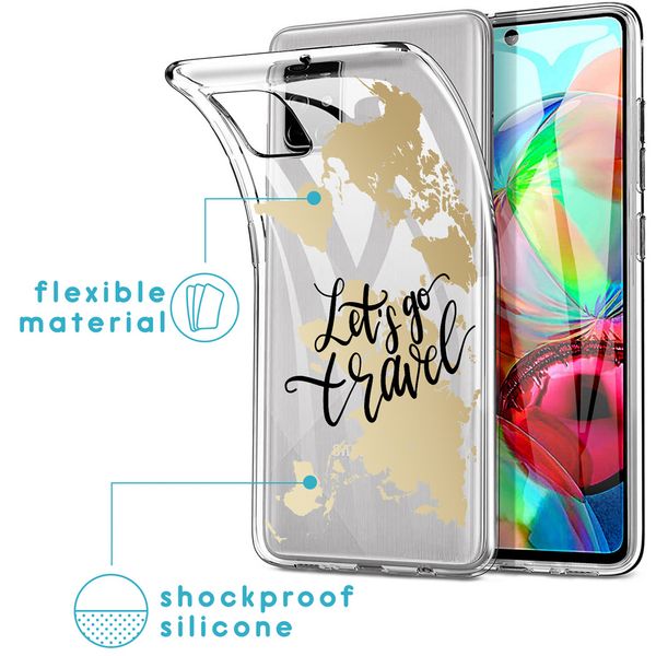 imoshion Design hoesje Samsung Galaxy A71 - Let's Go Travel / Zwart