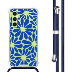 imoshion Design hoesje met koord Samsung Galaxy A34 (5G) - Cobalt Blue Flowers Connect