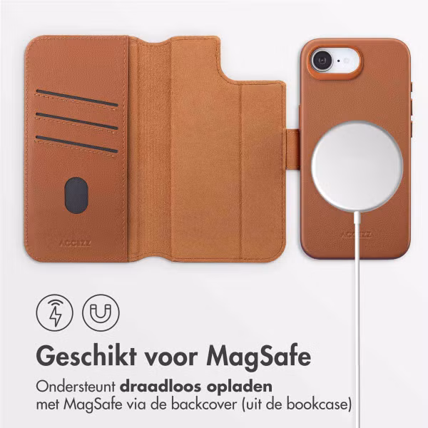 Accezz Leather Bookcase 2-in-1 met MagSafe Apple iPhone 16e - Sienna Brown