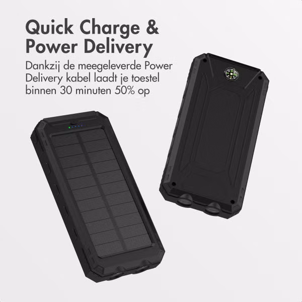 imoshion Solar Powerbank met Zonnepaneel - Quick Charge en Power Delivery - 10.000 mAh - Zwart
