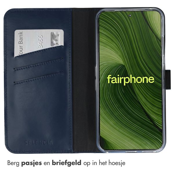Selencia Echt Leren Bookcase Fairphone 6 - Donkerblauw