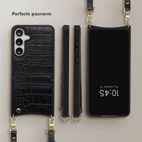Selencia Nova Croco Telefoonhoes met Koord en Pashouder Samsung Galaxy S25 FE - Zwart
