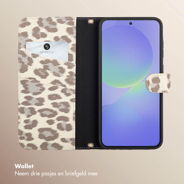 Selencia Sabi Bookcase met Panterprint Samsung Galaxy A36 / A56 - Soft Ivory
