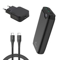 imoshion Powerbank 20.000 mAh + Accezz Ultra Slim GaN Oplader + Accezz USB-C naar USB-C kabel - 1 meter - Zwart