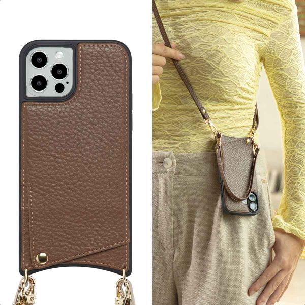 Selencia Nova Phone Case with Cord and Card Holder Apple iPhone 12 (Pro) - Mocha Brown