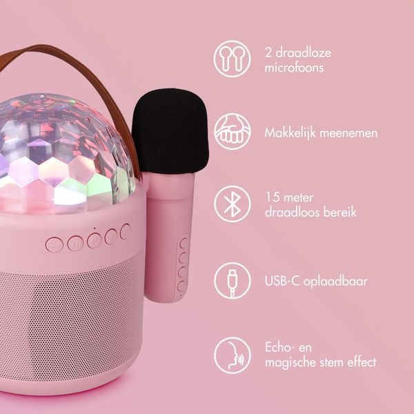 imoshion Sing & Shine Karaoke set - Speaker en 2 Microfoons - Candy Pink