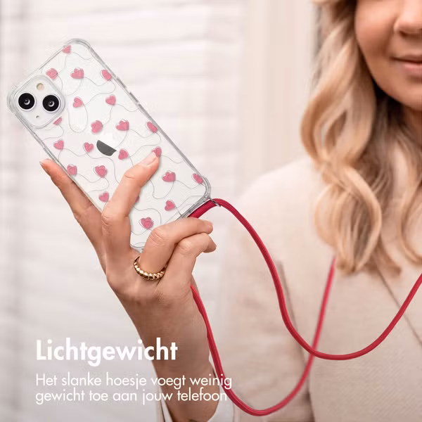 imoshion Design hoesje met koord Apple iPhone 14 - Dusty Rose Connected Hearts