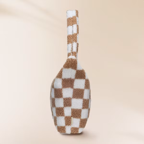 Selencia Zaya Tote Bag - Teddy Laptoptas 16 inch - Checkered Beige