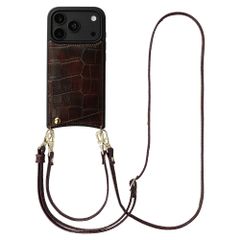 Selencia Nova Croco Telefoonhoes met Koord en Pashouder Apple iPhone 18 Pro / 17 Pro - Choco Brown