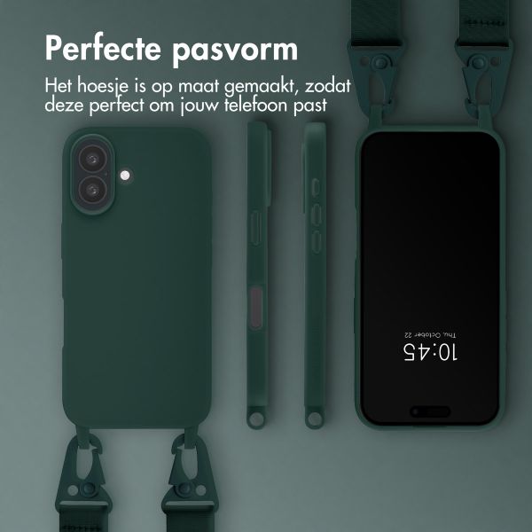 Selencia Siliconen hoesje met afneembaar koord Apple iPhone 16 - Donkergroen