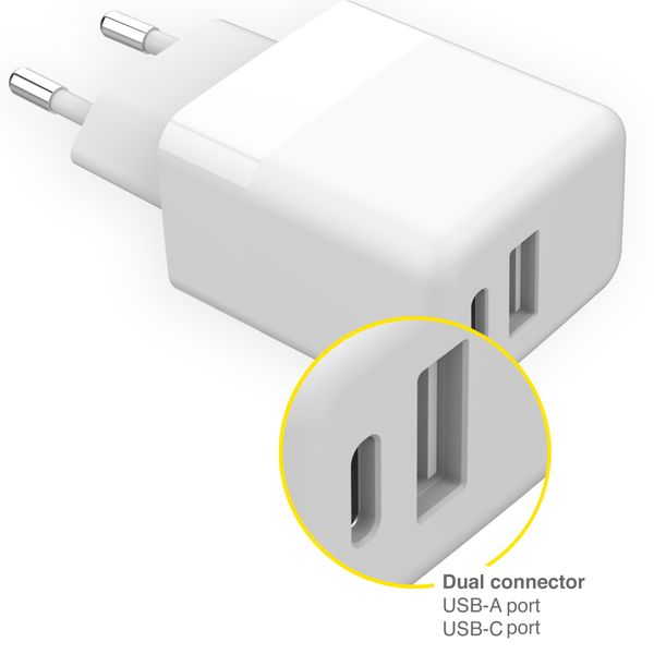 Accezz Wall Charger Samsung Galaxy S20 - Oplader - USB-C en USB aansluiting - Power Delivery - 20 Watt - Wit