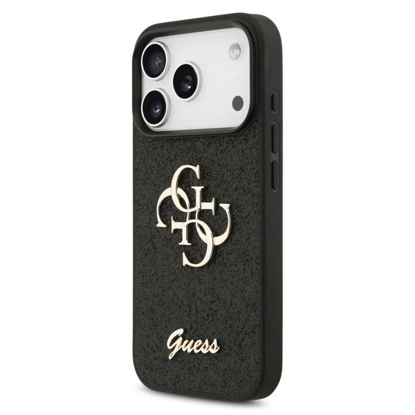 Guess 4G Metal Logo Glitter Backcover Apple iPhone 17 Pro Max - Zwart