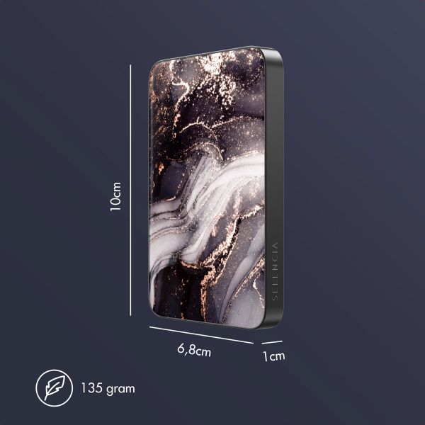 Selencia Vivid MagSafe Powerbank 5.000 mAh - Draadloze Powerbank - MagSafe en Qi2 - Black / Chic Marble Black