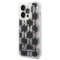 Karl Lagerfeld Liquid Glitter Backcover Monogram iPhone 14 Pro - Zwart