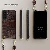 Selencia Nova Croco Telefoonhoes met Koord en Pashouder Samsung Galaxy A37 (5G) - Choco Brown