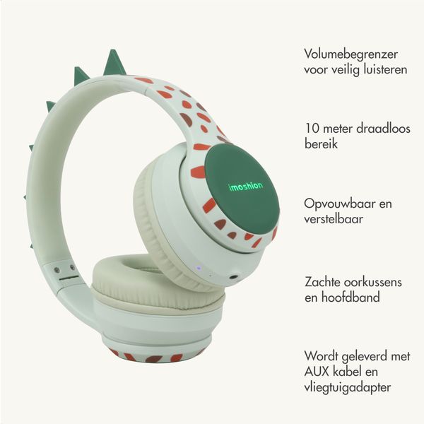 imoshion Draadloze Kinderkoptelefoon Dino - Decibelbegrenzer - Met AUX kabel - Brown / Orange