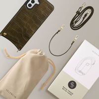 Selencia Nova Croco Telefoonhoes met Koord en Pashouder Samsung Galaxy A56 - Dark Olive