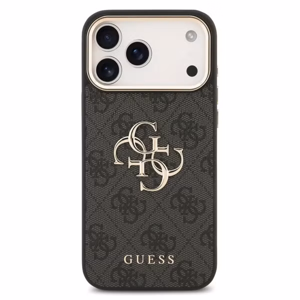 Guess 4G Metal Logo Backcover Apple iPhone 17 Pro - Gold Edge - Black