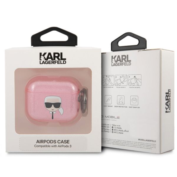 Karl Lagerfeld Karl's Head Silicone Glitter Case Apple AirPods 3 (2021) - Roze