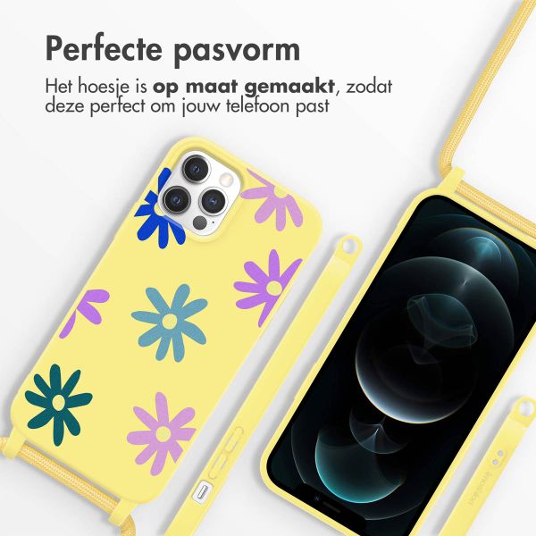 imoshion Siliconen design hoesje met koord iPhone 12 (Pro) - Yellow Flower Distance