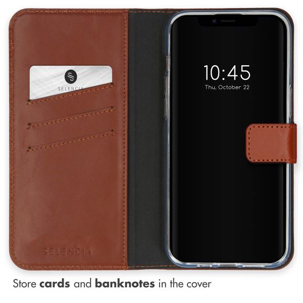 Selencia Genuine Leather Book Case Apple iPhone 15 Plus - Light Brown