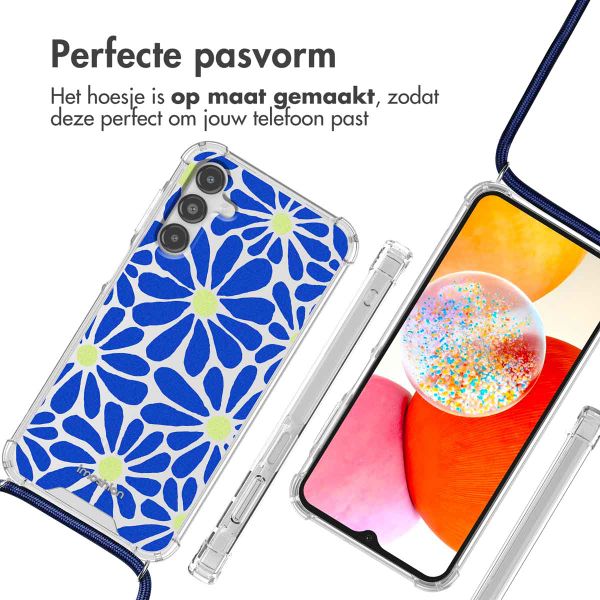 imoshion Design hoesje met koord Samsung Galaxy A14 (5G/4G) - Cobalt Blue Flowers Connect