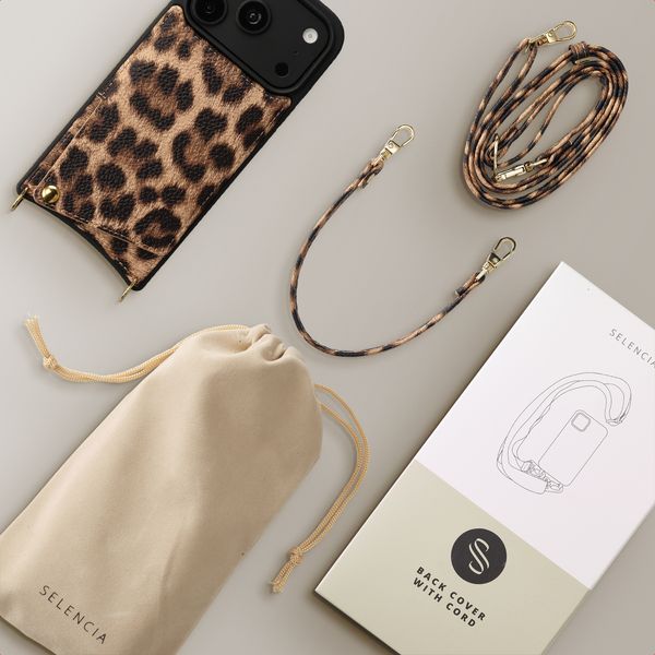 Selencia Nova Telefoonhoes met Koord en Pashouder Apple iPhone 18 Pro Max / 17 Pro Max - Leopard