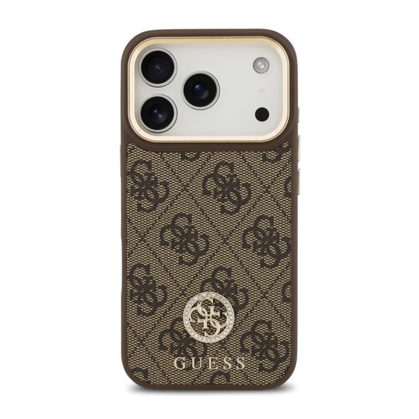 Guess Classic Strass Logo Leather Backcover met MagSafe Apple iPhone 17 Pro - Bruin