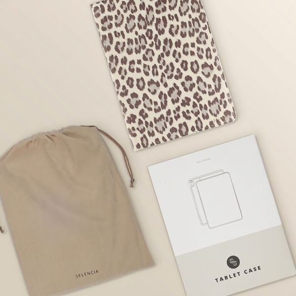 Selencia Sabi Bookcase with Leopard Print Samsung Galaxy Tab S11 - Soft Ivory