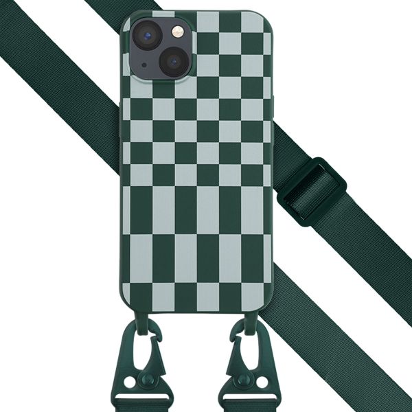 Selencia Siliconen design hoesje met afneembaar koord iPhone 13 - Irregular Check Green