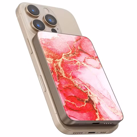 Selencia Vivid Powerbank 5.000 mAh - Draadloze Powerbank - MagSafe en Qi - Desert Gold / Rosy Marble
