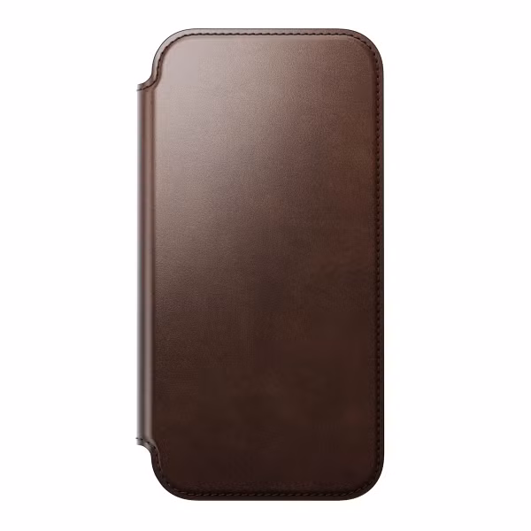 Nomad Modern Horween Leather Folio Bookcase met MagSafe Apple iPhone 17 Pro Max - Rustic Brown